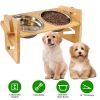 Bamboo Double Dog Raised Bowls 15Â° Tilt Elevated Dog Bowls with 4 Adjustable Heights 2 Stainless Steel Bowls Pet Feeder for Dogs Cats Rabbits