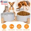 Double 28.7Oz Ceramic Pet Bowls Dog Cat Bowls with Wooden Stand Raised Pet Feeder for Small Dogs Cats