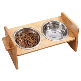 Bamboo Double Dog Raised Bowls 15Â° Tilt Elevated Dog Bowls with 4 Adjustable Heights 2 Stainless Steel Bowls Pet Feeder for Dogs Cats Rabbits