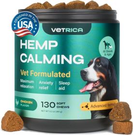 Calming Chews for Dogs Anxiety Relief Hemp Calming Soft Treats 130 Pcs for Storms Fireworks Separation Vet Visits Grooming Travel Valerian Root H