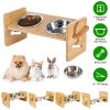 Bamboo Double Dog Raised Bowls 15Â° Tilt Elevated Dog Bowls with 4 Adjustable Heights 2 Stainless Steel Bowls Pet Feeder for Dogs Cats Rabbits