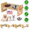 Bamboo Double Dog Raised Bowls 15Â° Tilt Elevated Dog Bowls with 4 Adjustable Heights 2 Stainless Steel Bowls Pet Feeder for Dogs Cats Rabbits